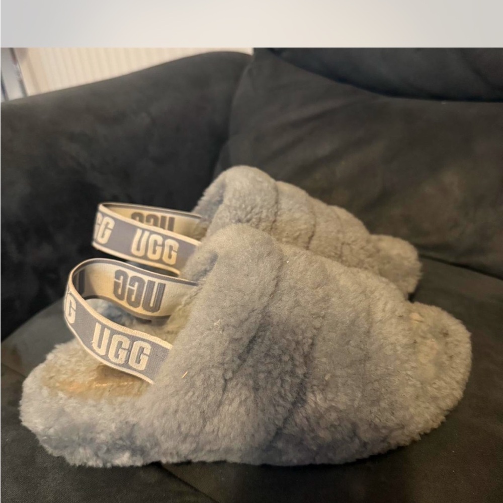 UGG Soft Gray Fluffy Slides